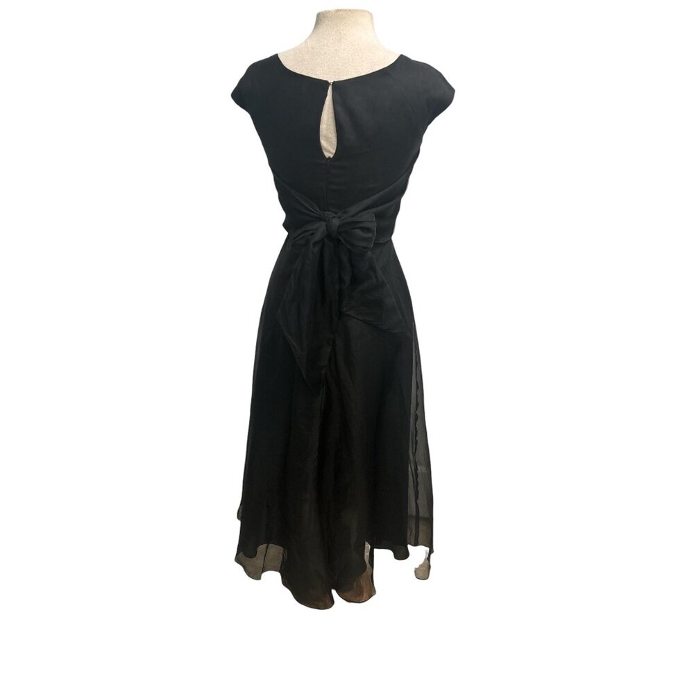 Elizabeth Wayman Black Silk Chiffon Midi Dress Tie Back USA Womens 2 - Picture 5 of 13